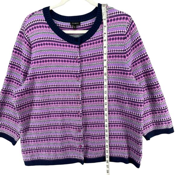 Talbots Cardigan Sweater Womens XL Purple Blue Fair Isle Striped Lambswool Cozy - Picture 9 of 14